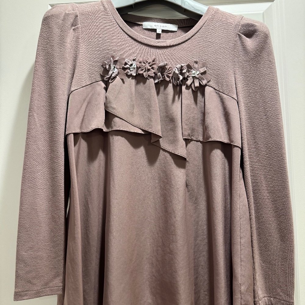Tan Floral Lace Long Sleeve Blouse